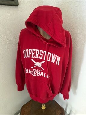 Cooperstown Zip-Up Hoodie in Red - Classic Baseball Pullover